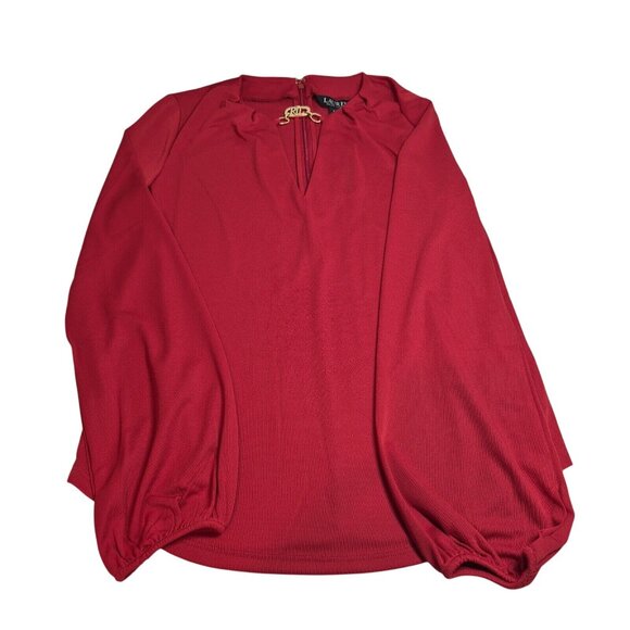 Lauren Ralph Lauren Women's Blouse Size 2X Logo Trim Jersey Red Long Sleeve (42) - Picture 4 of 11